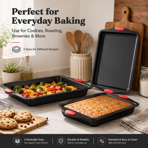 3-Size Baking Sheet Set with Silicone Grips