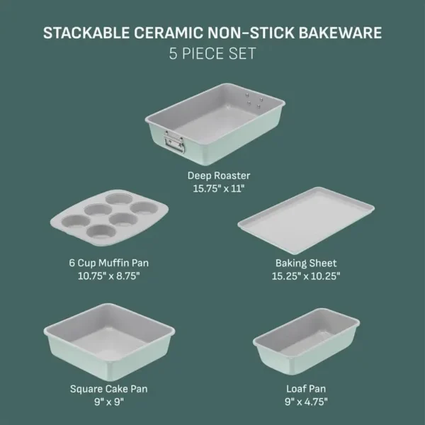 H1579bccdc33d47e88a4e2895cba0e6d2Y.webp 5-Piece Mint Green Stackable Cake Pan Set