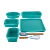 H303ec0d5d4774315a61c2a4720488afca.webp 7-Piece Teal Speckled Aluminum Bakeware Set