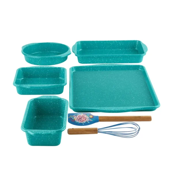 H303ec0d5d4774315a61c2a4720488afca.webp 7-Piece Teal Speckled Aluminum Bakeware Set
