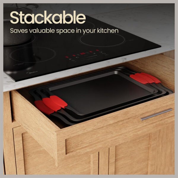 6-Piece Black Bakeware Set with Red Silicone Handles