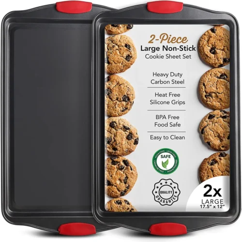 H42d37fadd42b4f6ca986968f839d6b8a9.webp 2-Piece Large Cookie Sheet Set with Silicone Handles