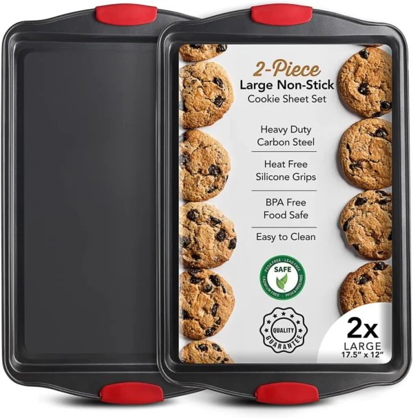 H42d37fadd42b4f6ca986968f839d6b8a9.webp 2-Piece Large Cookie Sheet Set with Silicone Handles
