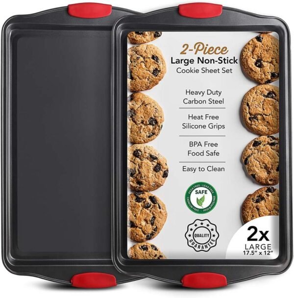 H42d37fadd42b4f6ca986968f839d6b8a9.jpg_960x960q80.jpg 2-Piece Large Cookie Sheet Set with Silicone Handles