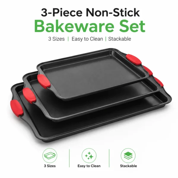 3-Piece Stackable Baking Tray Set with Grips