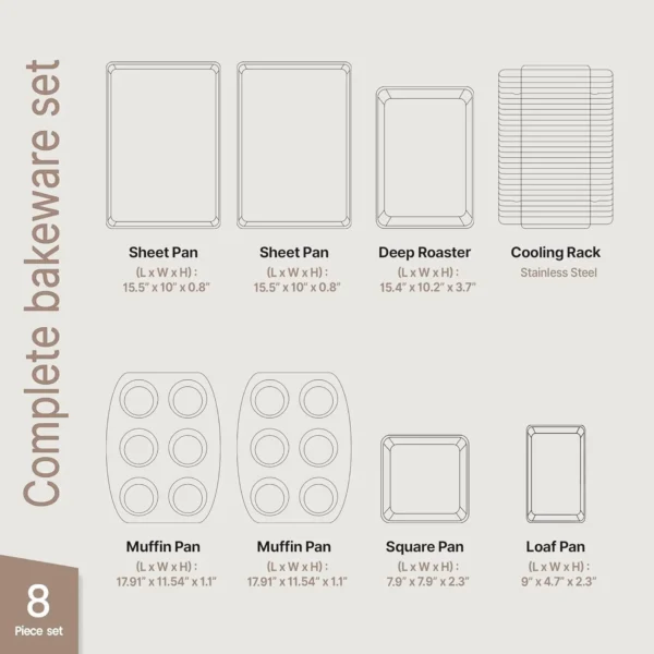 8-Piece Ceramic-Coated Baking Pan Set