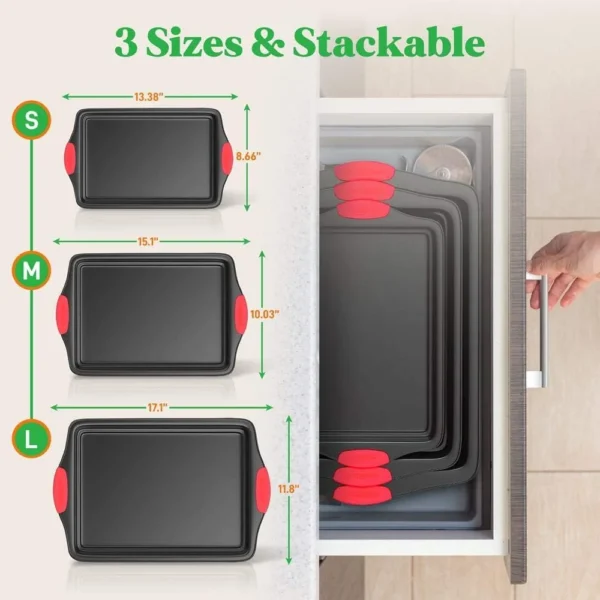 3-Size Baking Sheet Set with Silicone Grips