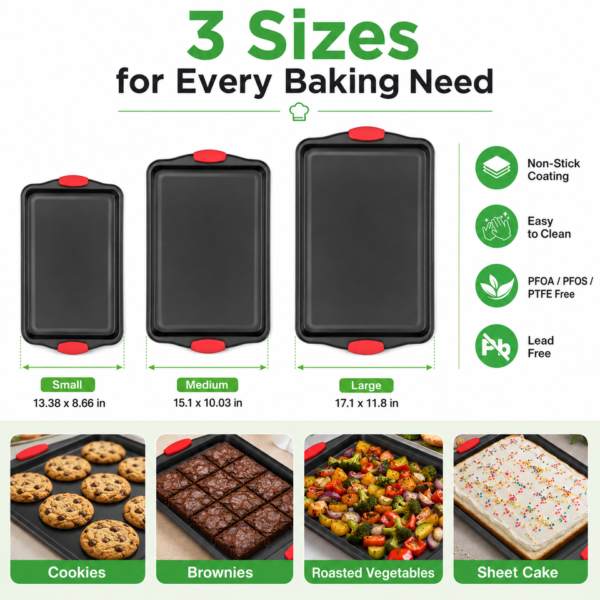 3-Piece Stackable Baking Tray Set with Grips