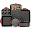6-Piece Black Bakeware Set with Red Silicone Handles