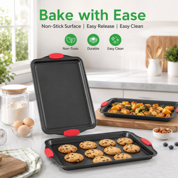 3-Piece Stackable Baking Tray Set with Grips