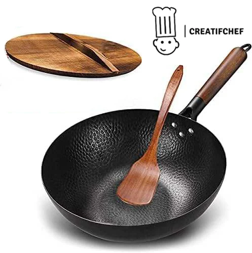 Hacc269c7ed4f48fdb6507e9afda87e18q.webp 12.5-Inch Carbon Steel Wok with Lid & Spatula