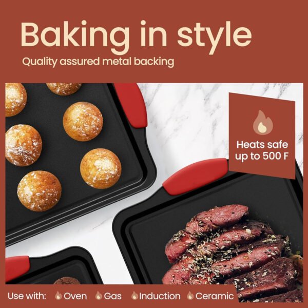 6-Piece Black Bakeware Set with Red Silicone Handles