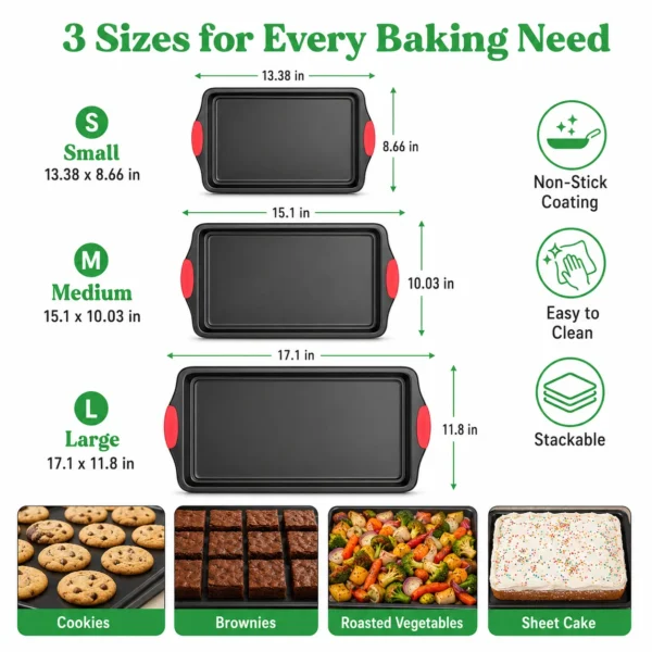 3-Size Baking Sheet Set with Silicone Grips