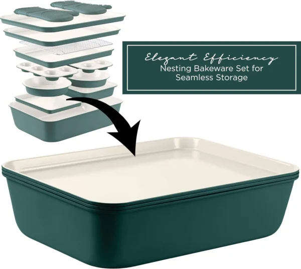 13-Piece Sage Green Stackable Bakeware Set