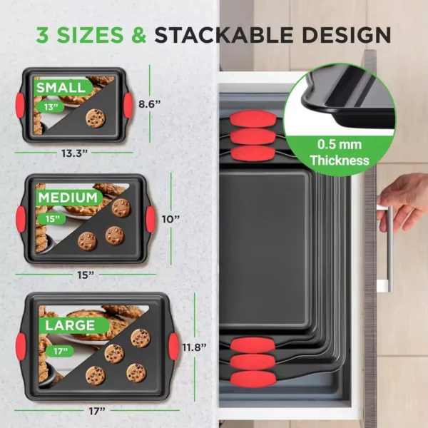 3-Piece Stackable Baking Tray Set with Grips