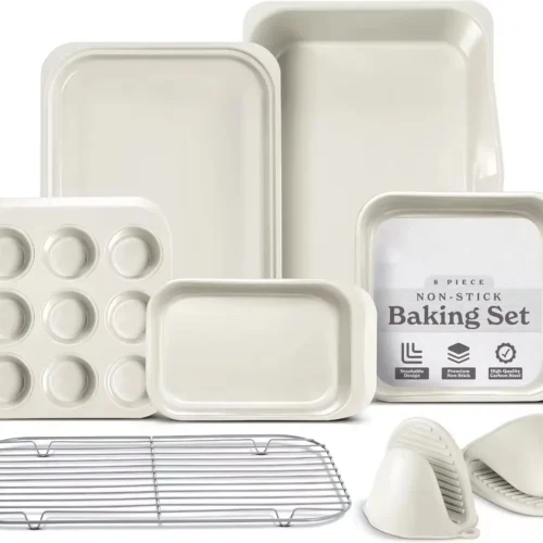 8-Piece Cream Stackable Baking Pan Set
