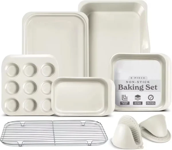 8-Piece Cream Stackable Baking Pan Set