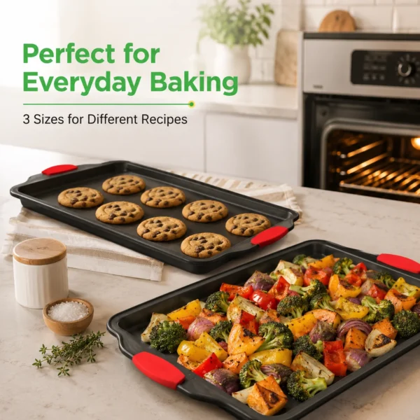 3-Piece Stackable Baking Tray Set with Grips