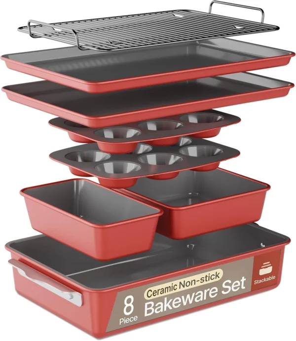 8-Piece Ceramic-Coated Baking Pan Set