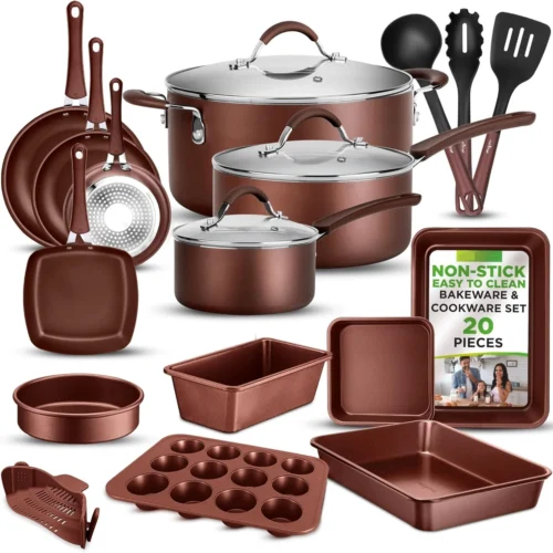 20-Piece Brown Cookware & Bakeware Set